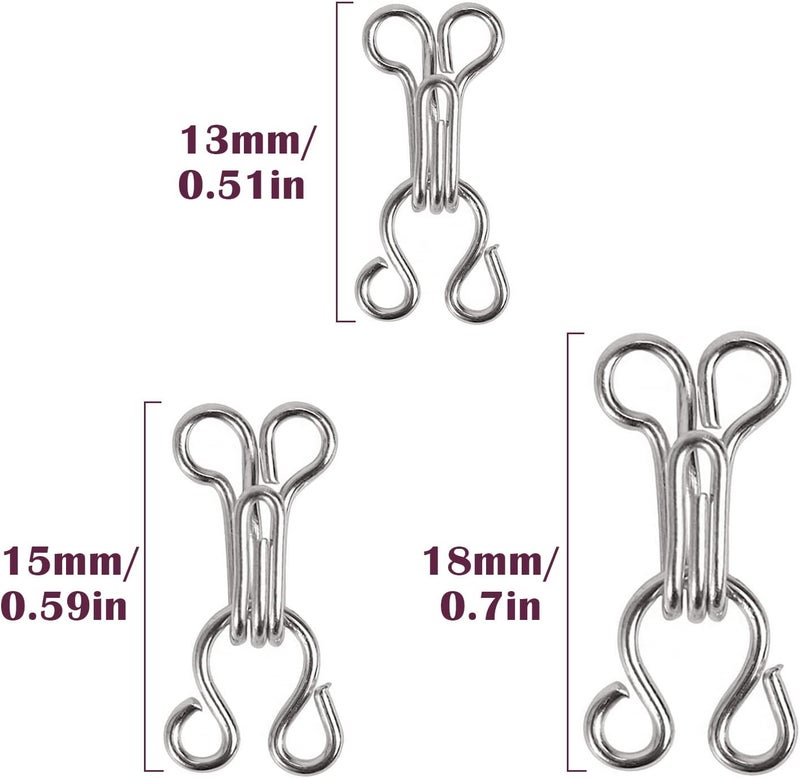 PECMER 100set Copper Sewing Hooks and Eyes - 3# Silver Bra Hooks for Skirt, Trousers, Dress Sewing Closure - 18mm - Image 2